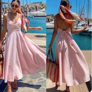 ZARA Pink Backless Summer Dress  Size Medium NEW WITH TAG!